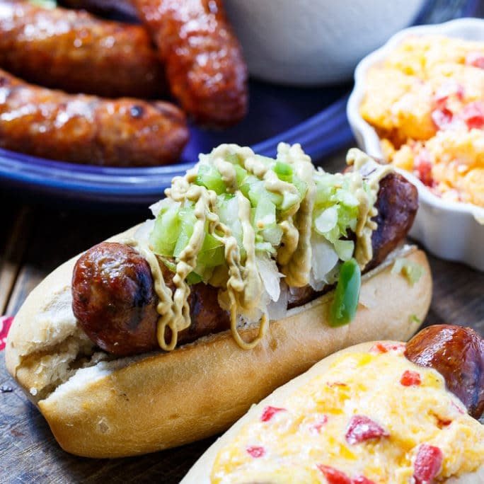 <strong>Get the <a href="https://spicysouthernkitchen.com/grilled-brats-southern-toppings/" target="_blank">Grilled Brats with Southern Toppings recipe</a> from Spicy Southern Kitchen</strong>