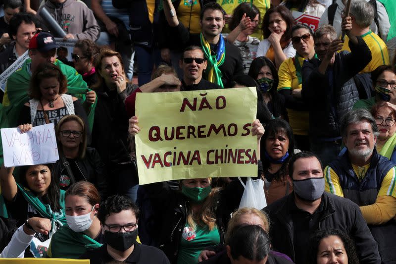 Protest against state governor Doria and China's Sinovac vaccine in Sao Paulo