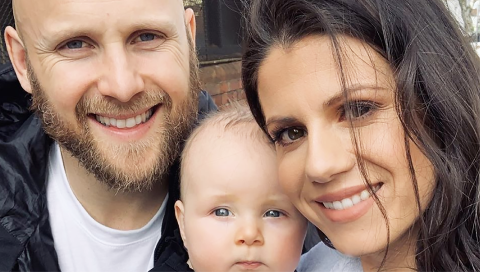 Geelong star Gary Ablett Jr and wife Jordan are pictured with infant son Levi in a screenshot from Instagram.
