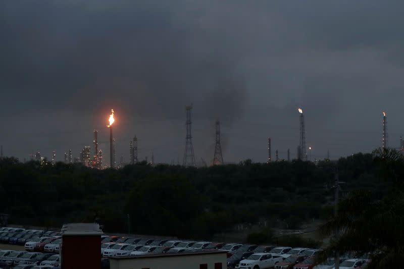 Excess natural gas is burnt, or flared, from Mexican state-owned Pemex's Tula oil refinery, located adjacent to the Tula power plant belonging to national power company Commission Federal de Electricidad, or CFE, in Tula de Allende