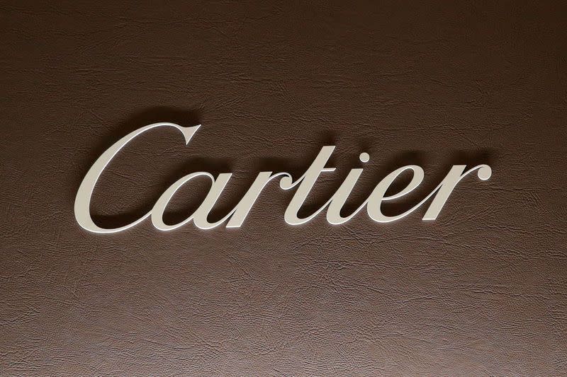 FILE PHOTO: The logo of Cartier is pictured at the SIHH watch fair in Geneva