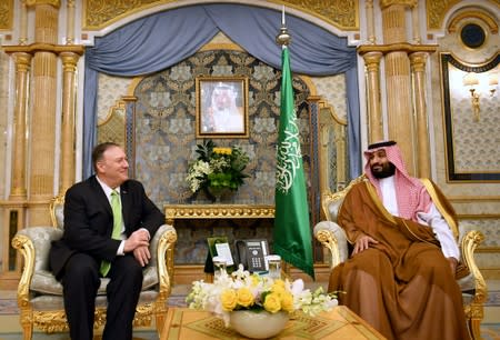 FILE PHOTO: U.S. Secretary of State Mike Pompeo takes part in a meeting with Saudi Arabia's Crown Prince Mohammed bin Salman in Jeddah