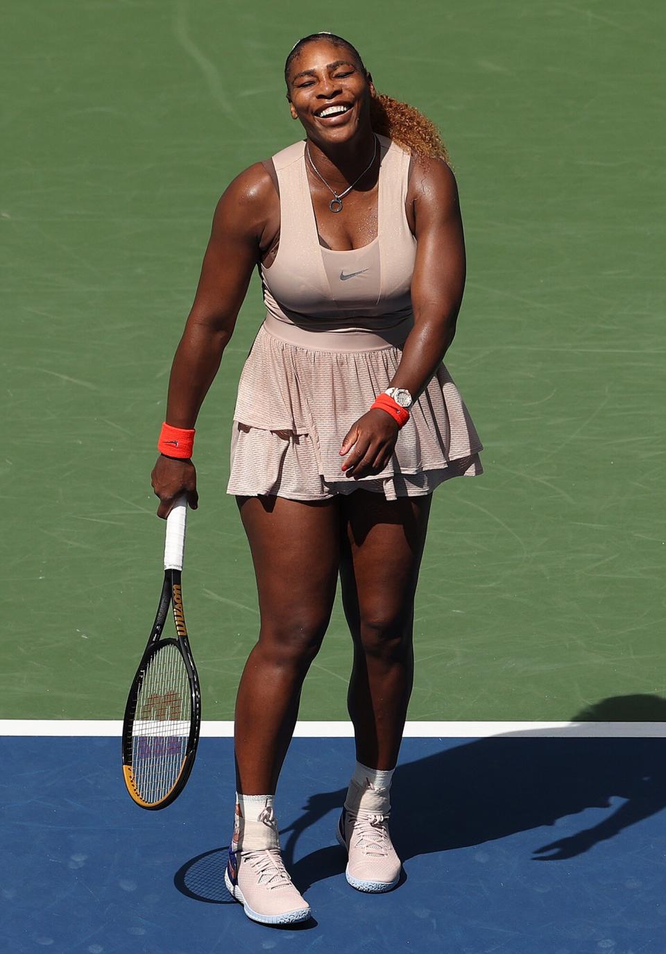 Serena Williams of the United States during her Women's Singles fourth round match against Maria Sakkari of Greece on Day Eight of the 2020 US Open at the USTA Billie Jean King National Tennis Center on September 7, 2020