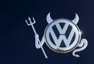 File photo of the embellished VW logo on a Volkswagen car in Hanau, Germany November 12, 2015. REUTERS/Kai Pfaffenbach/Files