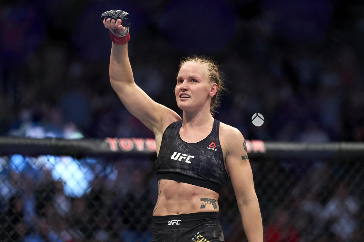 Can Joanne Calderwood present a challenge to 3-time defending champion Valentina Shevchenko? (Cooper Neill/Zuffa LLC via Getty Images)