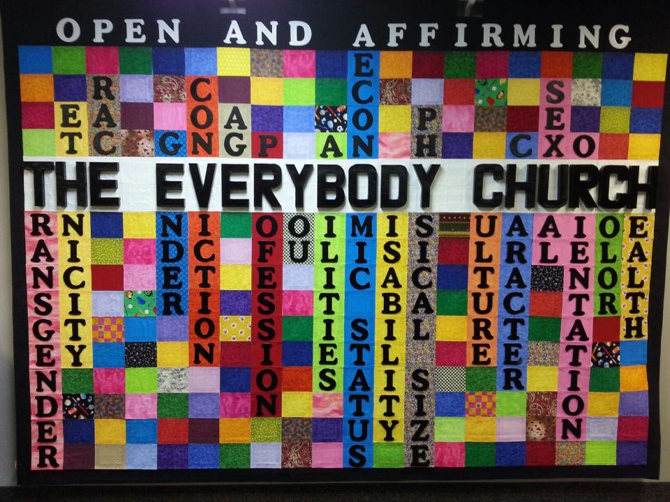 Brent Sheive and his partner Jason Tucker created the “The Everybody Church” quilt in 2008. It is on display at the St. Paul United Church of Christ.