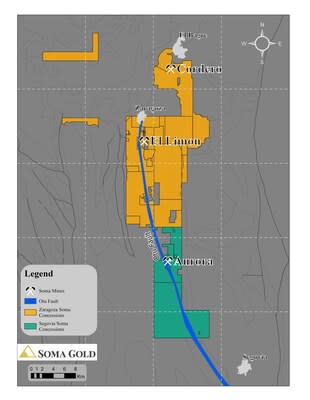 Location of La Aurora Mine and the Machuca Project (CNW Group/Soma Gold Corp.)