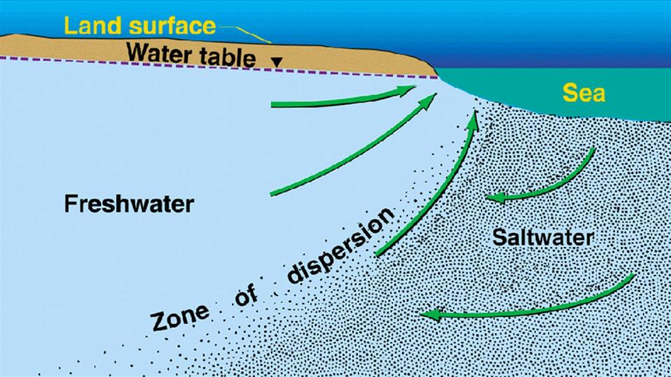 Under natural conditions, fresh water flows underground toward the ocean and keeps seawater from moving into coastal aquifers. Pumping too much groundwater from the aquifer lowers water levels and can draw seawater inland. <a href="https://ca.water.usgs.gov/sustainable-groundwater-management/seawater-intrusion-california.html" rel="nofollow noopener" target="_blank" data-ylk="slk:USGS;elm:context_link;itc:0;sec:content-canvas" class="link ">USGS</a>