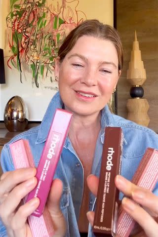 <p>Ellen Pompeo/Instagram </p> Ellen Pompeo shows off the Rhode lip tints she purchased in an Instagram video.