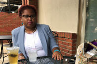 U.S. Senate candidate Marquita Bradshaw poses for a photo while speaking with a reporter on Wednesday, Sept. 16, 2020, in Memphis, Tenn. Bradshaw is facing Republican Bill Hagerty in the race to fill a Tennessee U.S. Senate seat left open by retiring Republican Lamar Alexander. (AP Photo/Adrian Sainz)