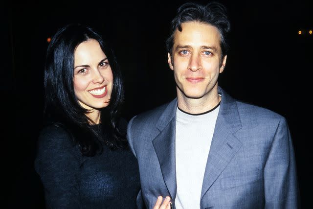 <p>Steve Eichner/Getty </p> Jon Stewart and his wife Tracey in 1998.