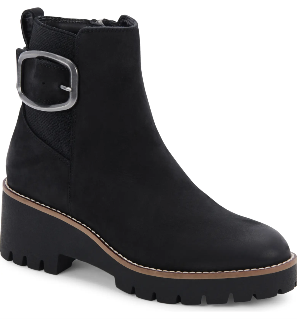 Blondo Dahlia Waterproof Bootie in black nubuck (Photo via Nordstrom)