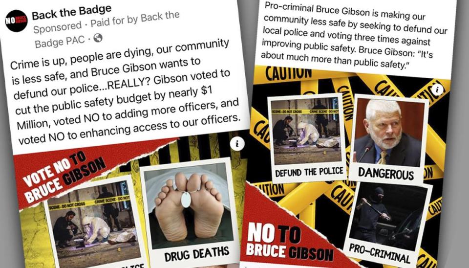 Attack ads targeting Supervisor Bruce Gibson, financed by the Back the Badge political action committee.