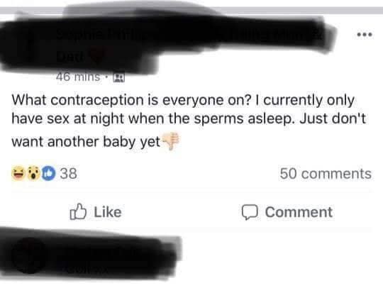 person says they only have sex at night because the sperm are asleep