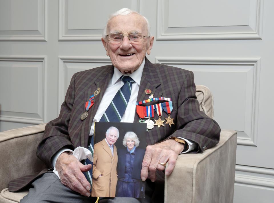 D-Day veteran Eric Suchland celebrating his 100th birthday at Holly Bank Care Home in Halifax, West Yorkshire. Eric served as a signalman in the 51st Highland Division - the remnants of the Desert Rats - and landed on Sword Beach on D-Day 80 years ago. The Royal British Legion are helping him celebrate his milestone birthday with a guard of honour from the Halifax and Elland branches. Picture date: Monday June 3, 2024.