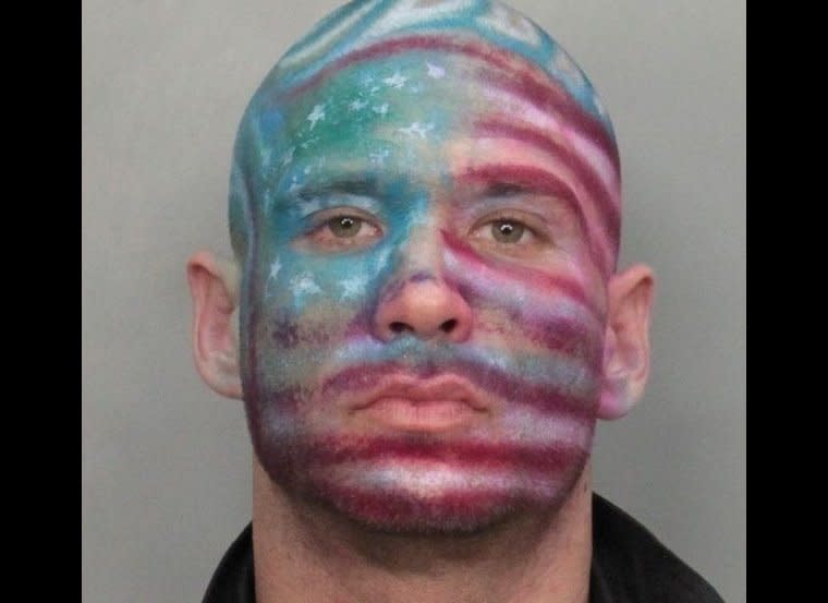 Patriotically-adorned Butkiewicz, 31, was arrested in the wee hours of the morning after Independence Day for <a href="http://blogs.miaminewtimes.com/riptide/2012/07/eric_butkiewicz_man_in_america.php" target="_hplink">allegedly dealing drugs</a> at Miami's posh Fontainebleau Hotel.