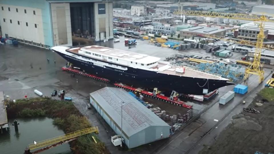 Bezos’s Oceanco Y271 at the Dutch yard. - Credit: Dutch Yachting/YouTube