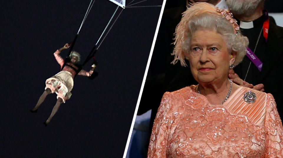 The Queen appeared in a skit at the 2012 Olympics in which she seemed to parachute into the London stadium. (AFP/Getty)