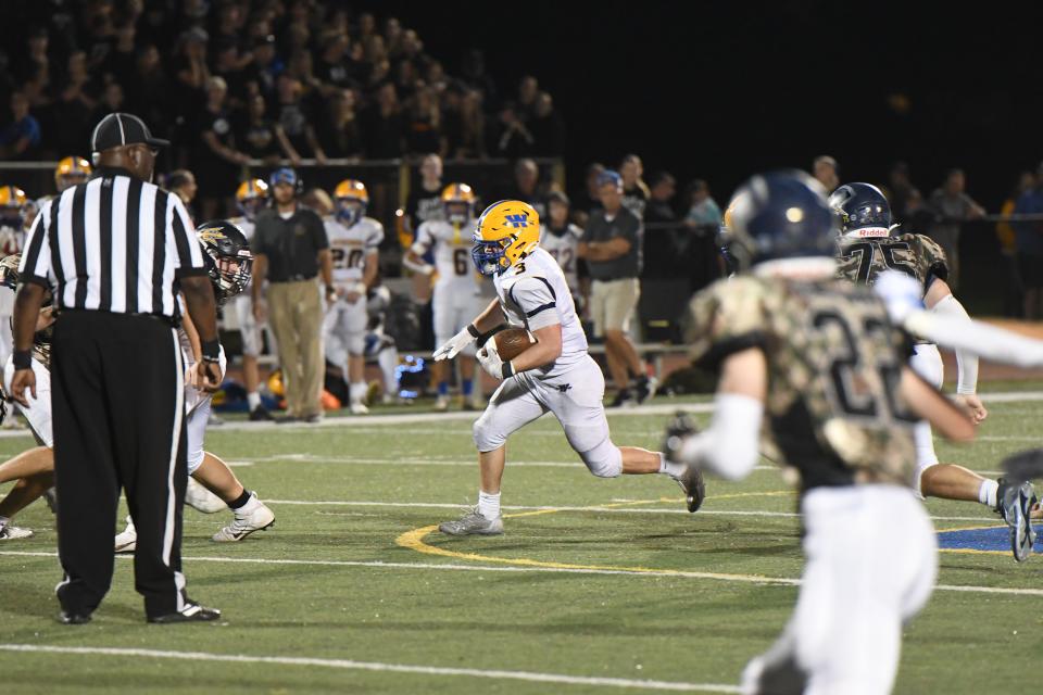 Mikel Holden (3) runs the ball for Waynesboro. Greencastle-Antrim defeated Waynesboro 35-21 on Friday, September 16, 2022