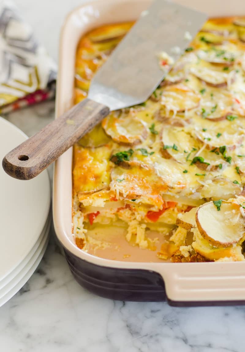 Potato Breakfast Gratin with Red Peppers & Parmesan