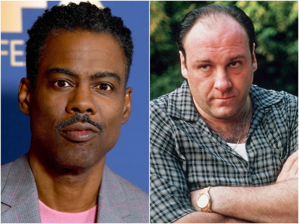 Side-by-side pictures of Chris Rock and James Gandolfini as Tony Soprano.