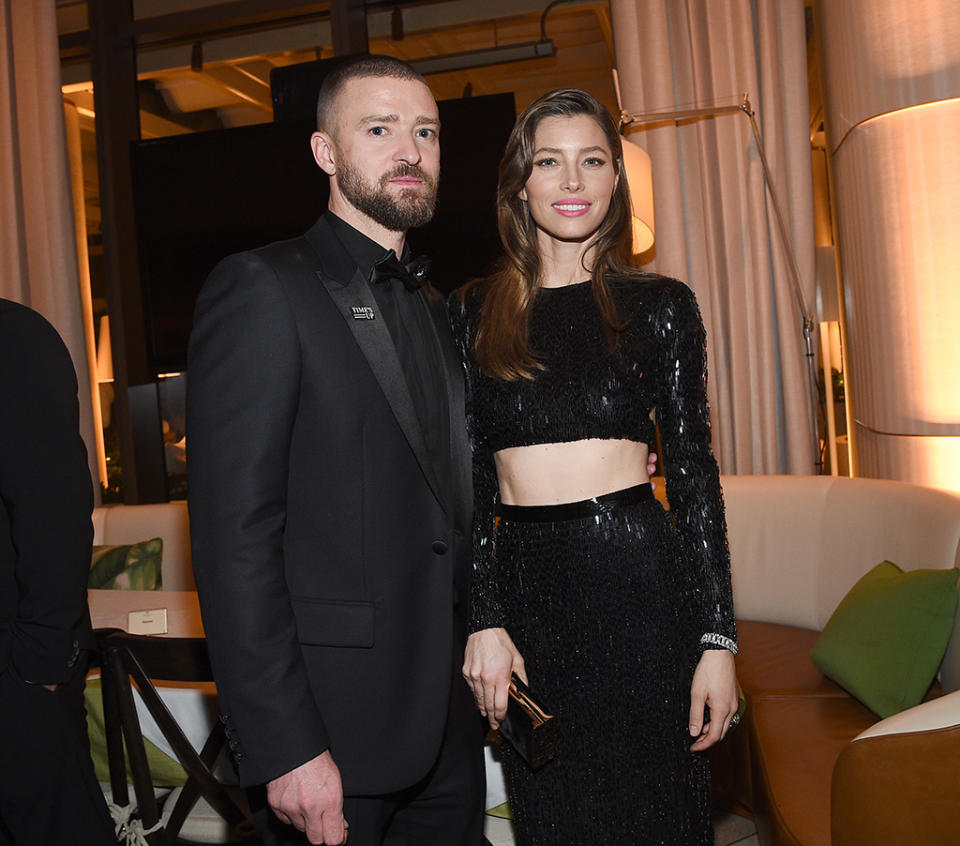 <p>Justin Timberlake and Jessica Biel, a nominee for <em>The Sinner</em>, enjoy NBC and USA Network’s post-Golden Globe Awards party in the Jean-Georges Restaurant at the Waldorf Astoria Beverly Hills on Jan. 7. (Photo: Kevork Djansezian/NBC/NBCU Photo Bank via Getty Images) </p>