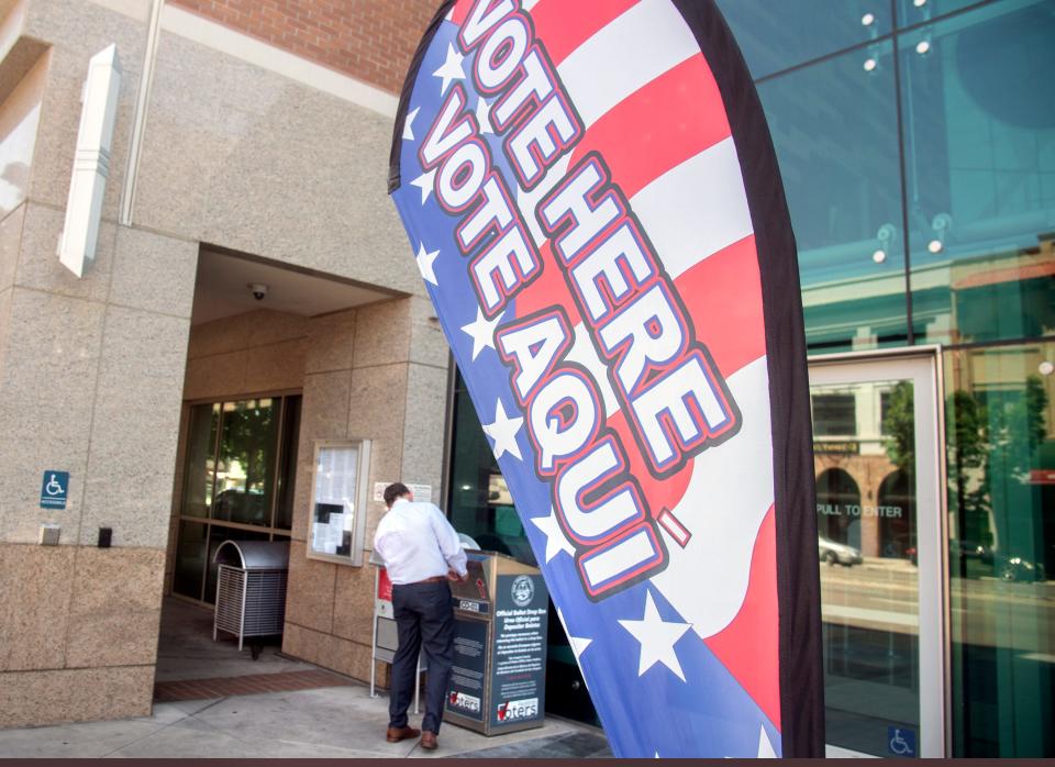 A ballot drop off box is located in front of the San Joaquin County Administration Building on Weber Avenue and San Joaquin Street in downtown Stockton on June 6, 2022.