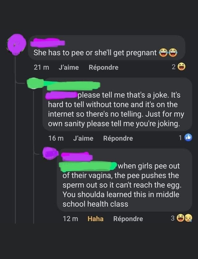 when girls pee out of their vagina the pee pushes the sperm out so it can't reach the egg