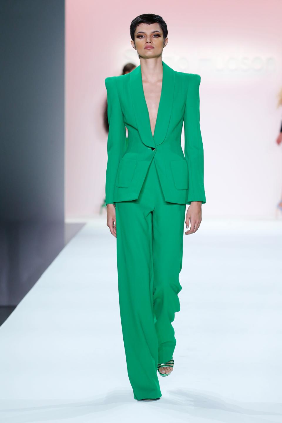 <h2>Summer 2022 Trend: Colored Suits</h2><br>While <a href="https://www.refinery29.com/en-us/2021/07/10569243/workwear-post-covid" rel="nofollow noopener" target="_blank" data-ylk="slk:workwear" class="link ">workwear</a> might have been obliterated as a category as a result of the pandemic and the new hybrid-office models, it's no reason to give up the power suit. For summer, trade your black or tan pant style for something brighter. Or, even better, opt for a skirt suit with a NSFW hemline.<span class="copyright">Photo: Dan Lecca</span>