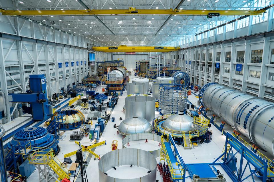 This photo provided by Blue Origin shows the New Glenn manufacturing facility at the aerospace company's campus at Kennedy Space Center’s Exploration Park on Merritt Island.