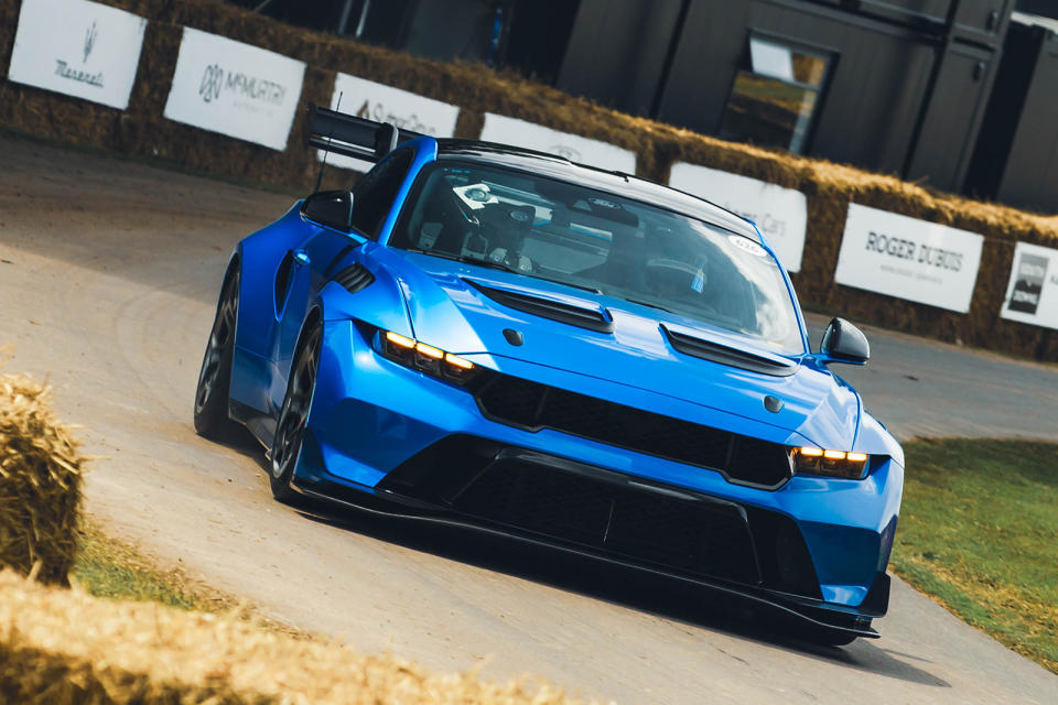 <p>Completely opposite to the Capri, this wild 800bhp road-going racer made its dynamic debut on the Goodwood hill. Order books for the new model opened recently, with it <strong>priced from £315,000</strong> in the UK.</p><p><strong>Everything we know about the </strong><a href="https://www.autocar.co.uk/car-news/new-cars/wild-800bhp-ford-mustang-gtd-headed-uk-%C2%A3315000" rel="nofollow noopener" target="_blank" data-ylk="slk:Ford Mustang GTD;elm:context_link;itc:0;sec:content-canvas" class="link "><strong>Ford Mustang GTD</strong></a></p>