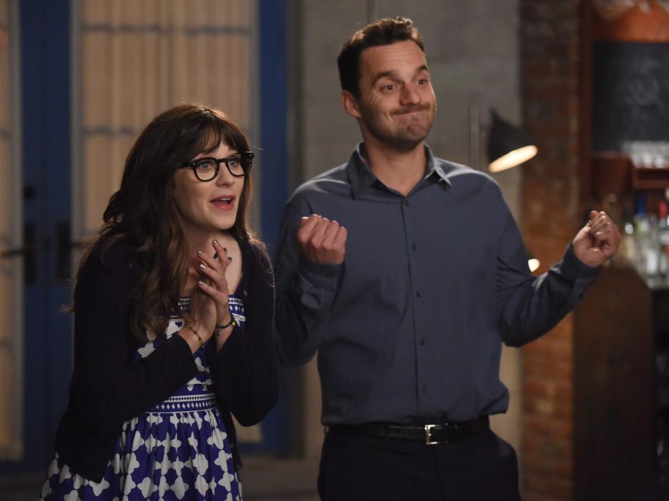 zooey deschanel and jake johnson acting as jess and nick on new girl