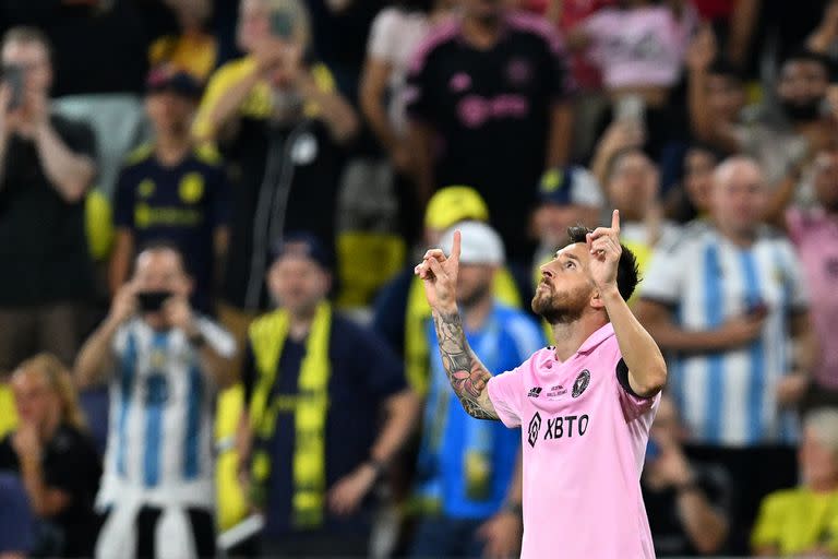 Lionel Messi festeja la apertura del marcador ante Nashville, en la final de la Leagues Cup 2023