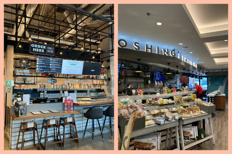 2 photos side by side. Left: bar at Whole Foods; Right: bar at Gelson's