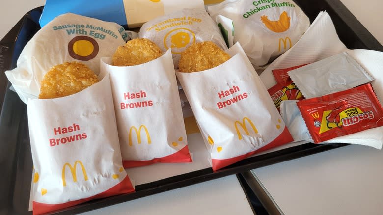 McDonald's hash browns on tray