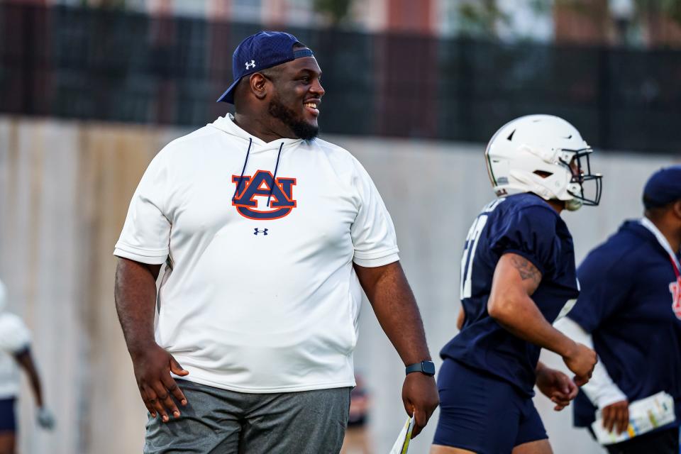 Auburn football defensive analyst Vontrell King-Williams during a spring practice at the Woltosz Football Performance Center in Auburn on March 1, 2023.