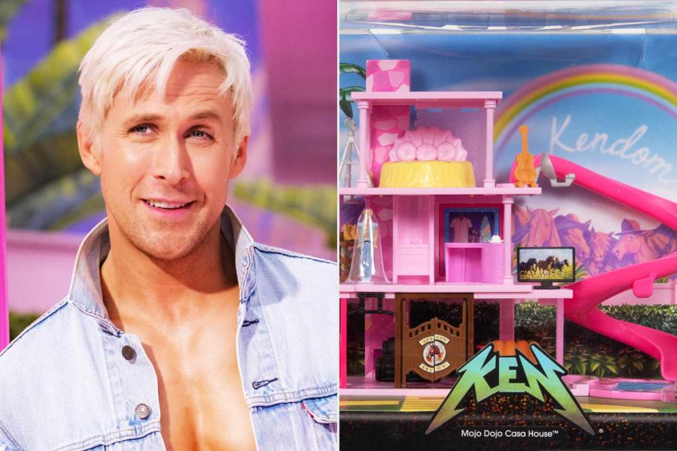 <p>Jaap Buitendijk/Warner Bros. Pictures; Mattel</p> Ryan Gosling as Ken; The Mojo Dojo Casa House mini playset