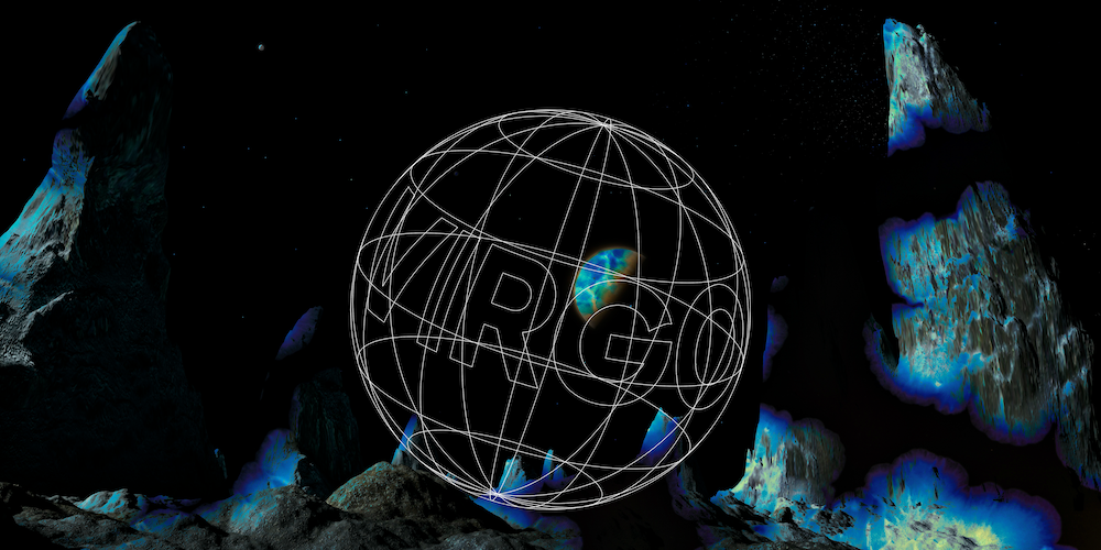 a sphere with the word virgo in it over a space themed background