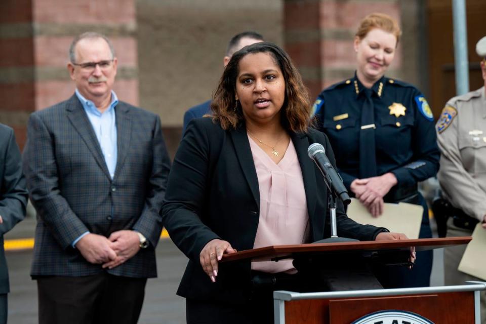 Sacramento County Deputy District Attorney Adrianne McMillan, prosecutor in the new retail theft unit, discusses the focus of the new unit on Monday at Walmart in south Sacramento.