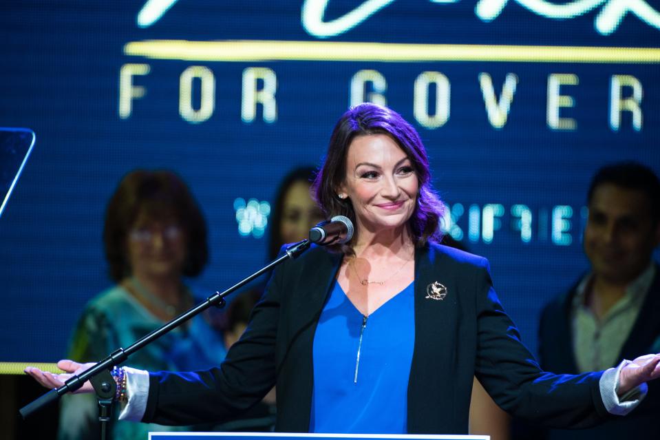 Nikki Fried speaks to the media and supporters after conceding the Democratic primary for governor to Charlie Christ during Fried's Democratic primary watch party at Revolution Live in Fort Lauderdale, FL., on Tuesday, August 23, 2022.