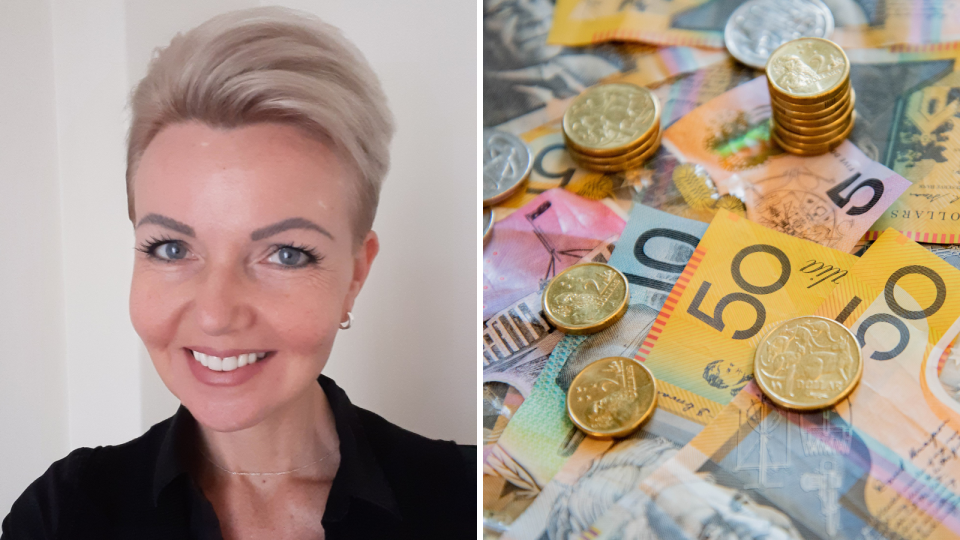 Composite image of Zofia Hilton and Australian money. Side hustle concept.