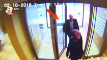A Still image taken from CCTV video and obtained by A News claims to show Saudi journalist Jamal Khashoggi and his fiancee entering their residence on the day he disappeared in Istanbul, Turkey October 2, 2018. Courtesy A News/Handout via REUTERS
