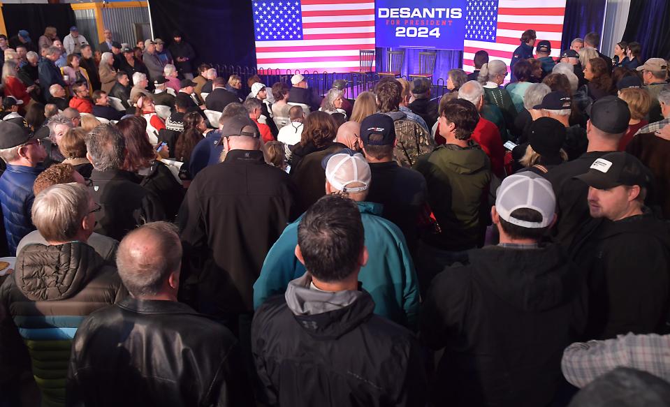 After Monday’s Iowa caucuses Ron DeSantis brought his presidential campaign to South Carolina on Jan. 16, 2024.This is his campaign stop at the Runway Café in Greenville.