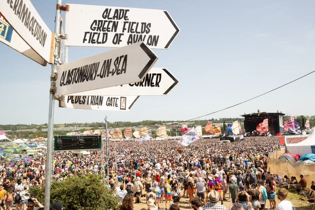 The crowd watching The Other Stage on the third day of the Glastonbury Festival at Worthy Farm in Somerset 