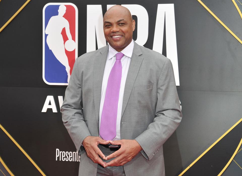 Charles Barkley arrives at the NBA Awards o at the Barker Hangar in Santa Monica, Calif. The former Auburn University star and NBA Hall of Famer says he's donating $1 million to Miles College, a historically black institution in Fairfield, Alabama.