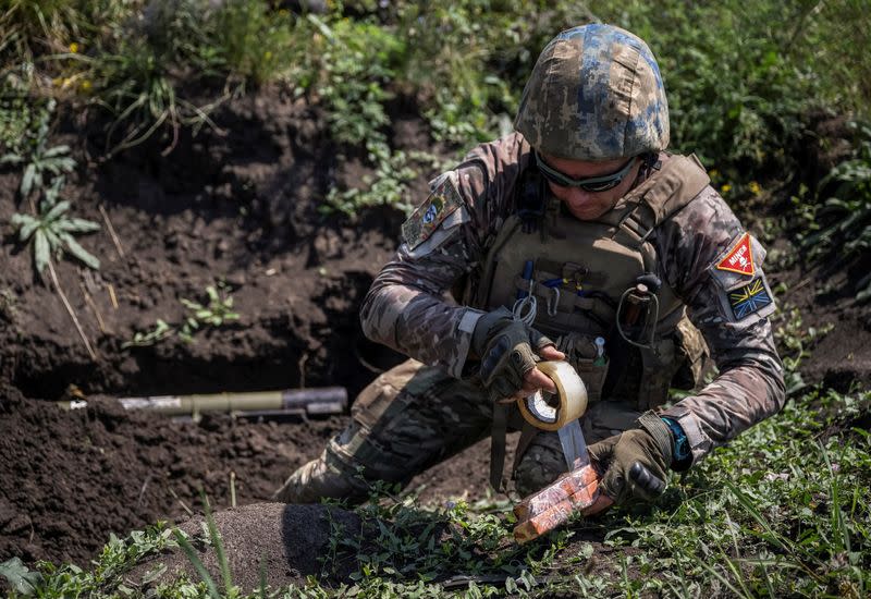 Sappers of the Armed Forces of Ukraine take part in a training, amid Russia's attack on Ukraine, in Donetsk region