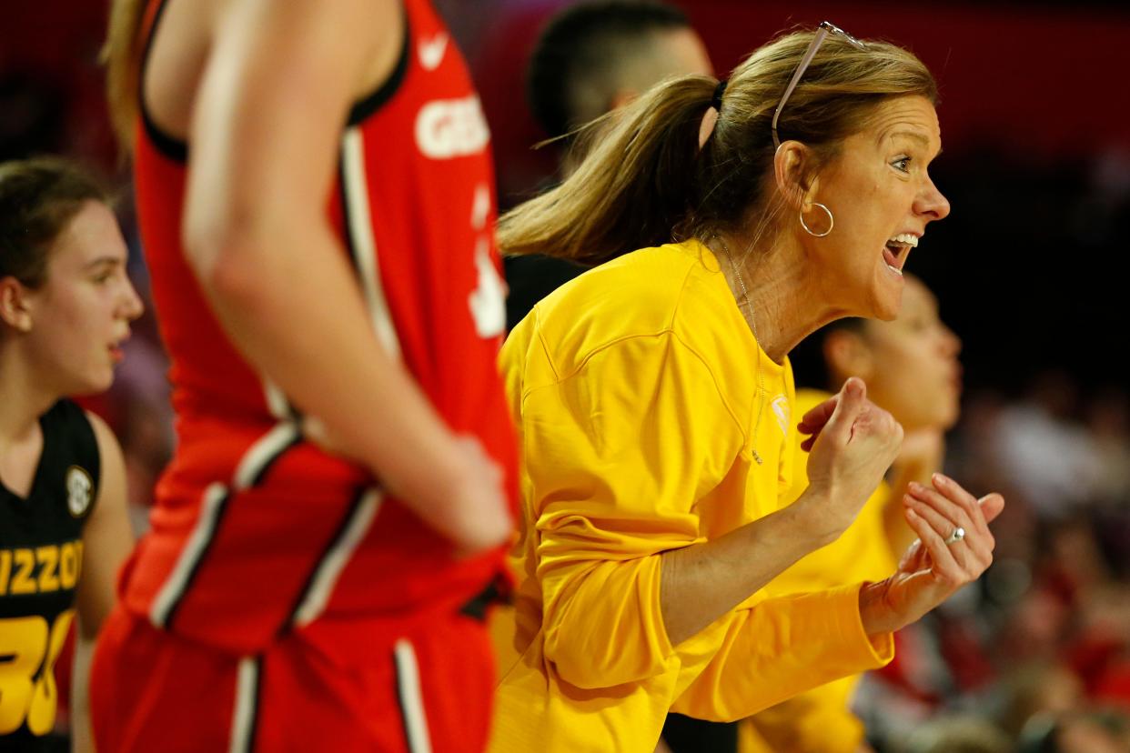 Missouri coach Robin Pingeton reacts during a game at Georgia on Thursday in Athens, Ga.