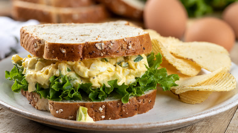 Egg salad with chips plate