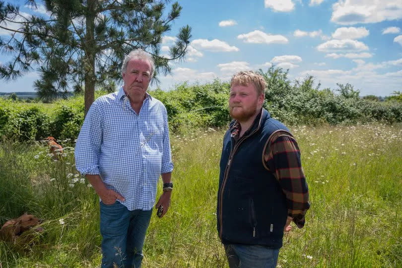 Kaleb Cooper and Jeremy Clarkson during filming for Clarkson’s Farm
