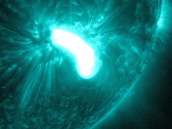 NASA's Solar Dynamics Observatory caught this image of an X1-class solar flare erupting from the sun on Oct. 25, 2014.